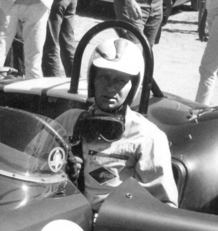 HAL KECK: Sitting in the blue Cobra. Keck and Oscar Koveleski won the USRRC Watkins Glen 500 in 1965.