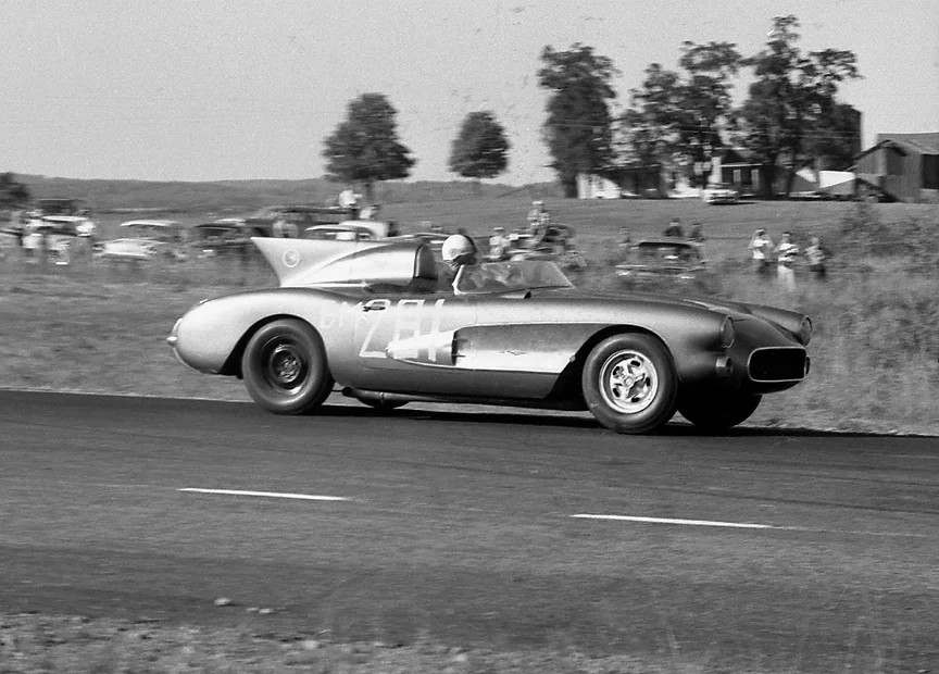 Gates in the Corvette SR-2 in practice. The fin was a very early attempt at aero similar to the D Jags.