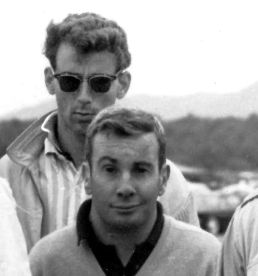 TEDDY & TIM MAYER: Heirs to the Oscar Mayer Weiner family, the brothers were racers. Teddy (in front) was a brilliant lawyer that took over McLaren’s reigns when Bruce died. Tim was quickly becoming a top rank driver when he died in a racing accident in Tazmania in 1964.