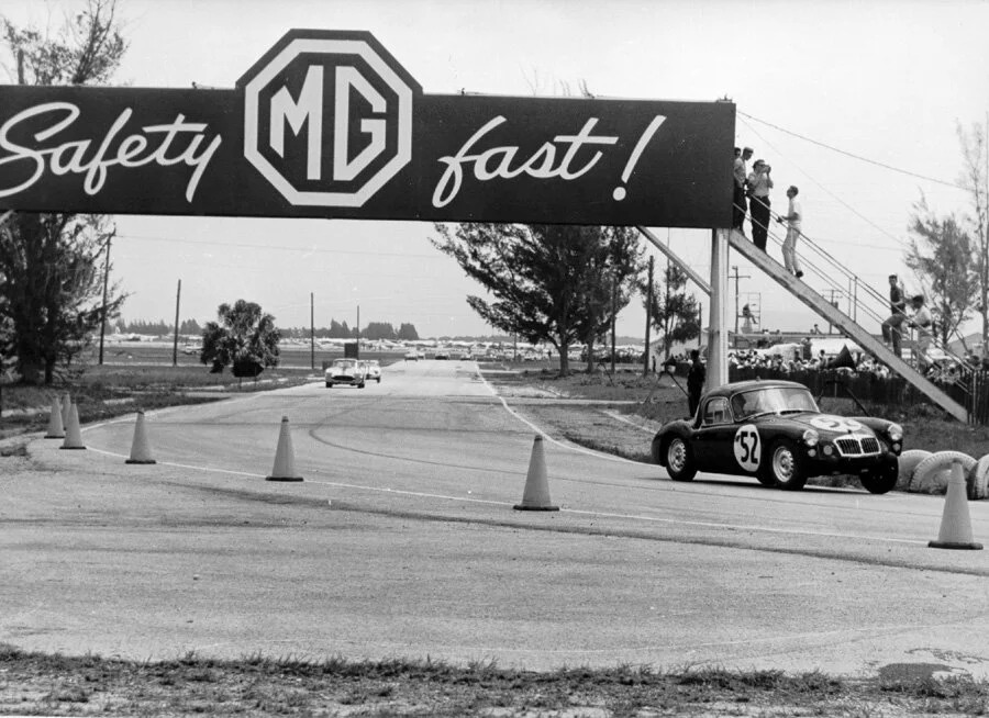Jack Sears #52 MGA at the MG bridge. Sears and Andrew Hedges drove it to be the first MGA and just 1 lap behind the factory Sunbeam Alpine. This car is now owned by Hugh Burruss.