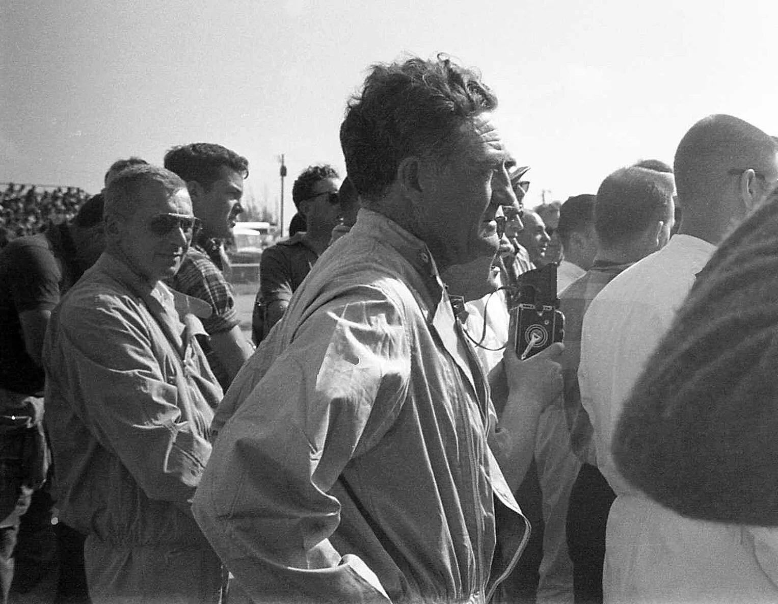 The All-American sportsman Briggs Cunningham at the drivers meeting. Briggs and John Fitch would take the Cunningham E Type jaguar to a class victory beating all the Corvettes.