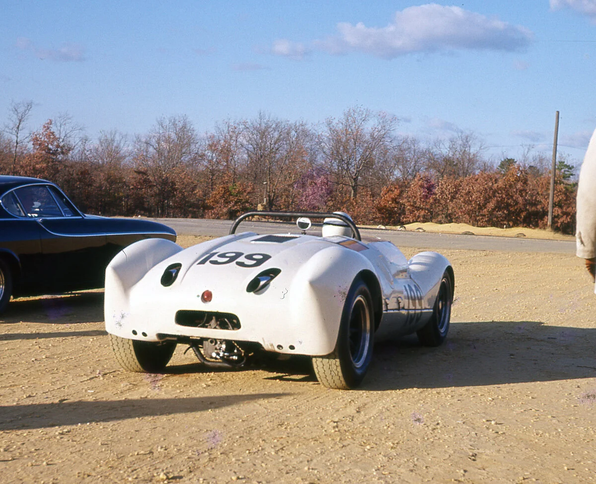 From the rear you can see th pointy rear fenders and the cutouts for the dual V8 exhausts.
