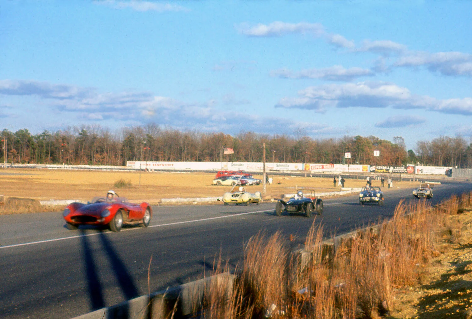 Stockton’s Ferrari leads Goth’s Lotus 7 and Bill Wier’s Turner. Harry Reynolds is slightly off the road and appears to be looking over his shoulder to re-enter the race. Harry remarked “He offered it to me New Year's day 1962 or 63 for $800. It last sold for $3 million”.