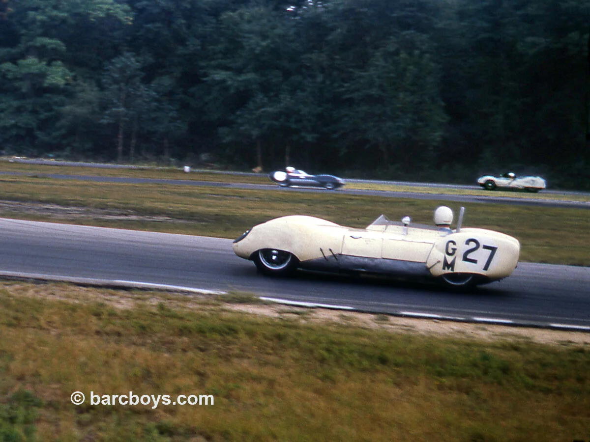  Harry Reynolds was a regular at Marlboro and this great Bud Hofer photo shows 3 cars going in multiple directions.  Harry headed to the oval, the blue Lotus heading into Cappy’s and the Genie on the long front straight.  This shot is the essence of 