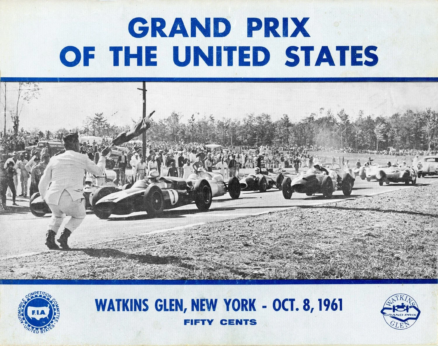  The program cover for the first Watkins Glen F1 race.  The photo shows Tex Hopkins starting the 1960 formula libre race. 