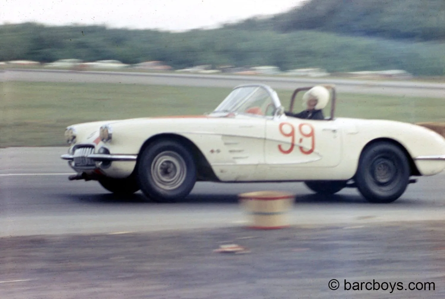  Roy Tuerke wheeling his new Corvette that looks remarkably stock with windshield and bumpers. 