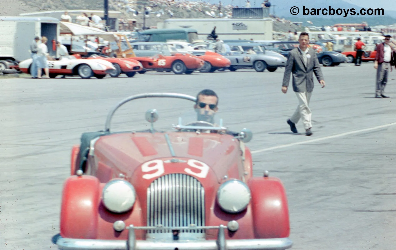  Ed Zurhorst parks his Morgan with a bunch of Ferrari’s and Maserati’s behind.  Ed drove many different cars and was always fast.  He pushed the Morgan to 8th and the first non AC Bristol. 