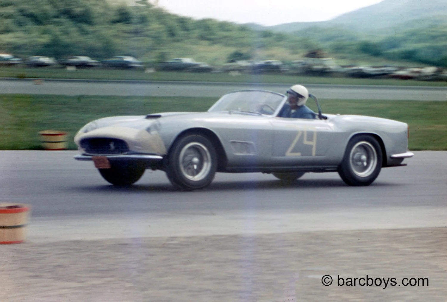  Bob Grossman in the Ferrari California.  Note the license plate.  After racing Alfa’s, Grossman started in a used Ferrari and found it was fast, reliable and cheaper to race than the Alfa.  Bob would drive the car to the races, win and drive home. 
