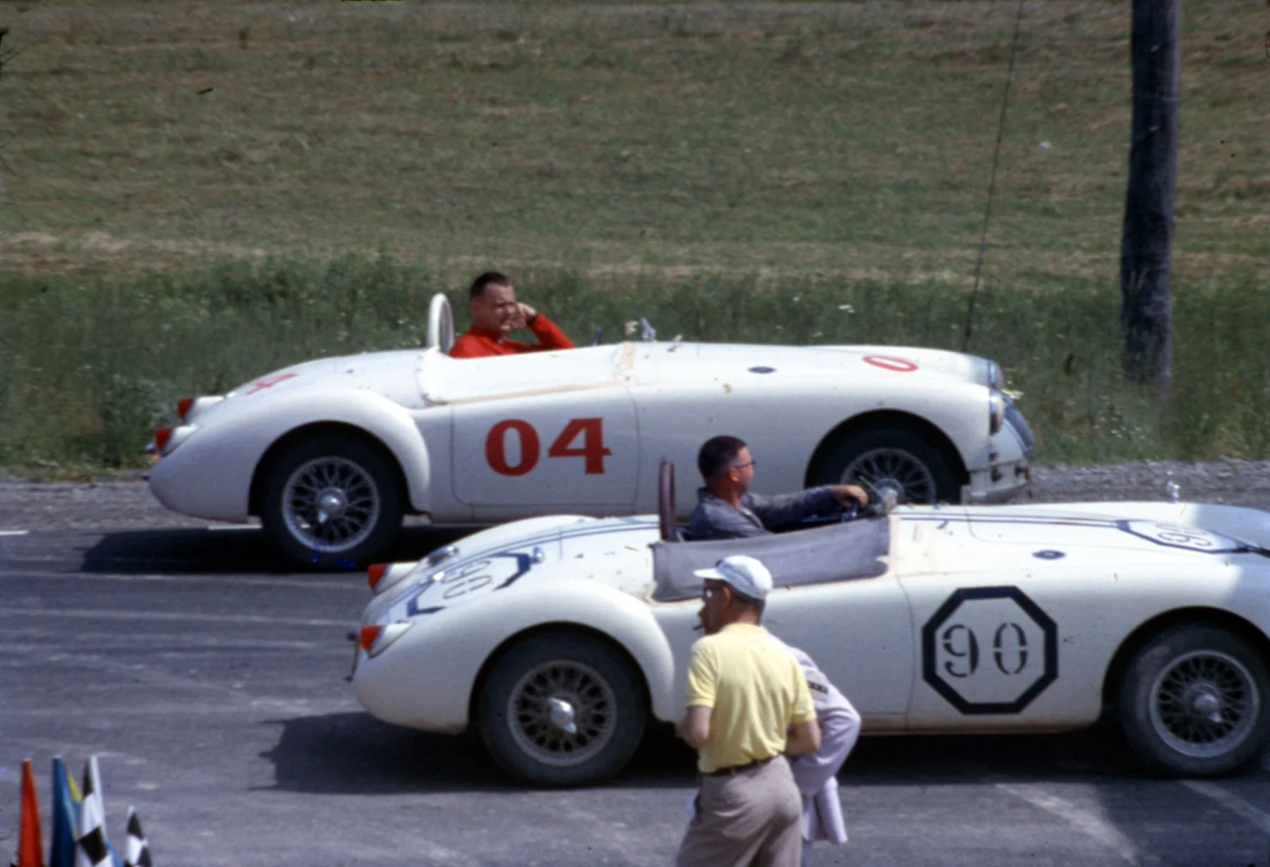  BARC driver Ted Rounds in his 1957 Sebring MGA next to Monte Allen’s MGA.  They finished 2nd and 3rd behind Bucher.  Allen was the Mayor of upstate Cobleskill, NY 