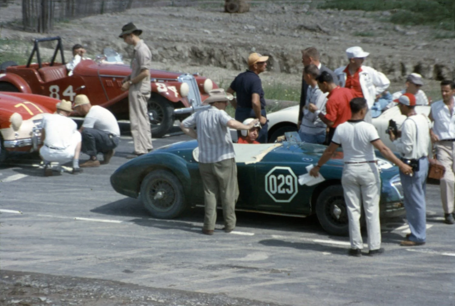  Bob Bucher in Spankey Smith’s now famous 029 MGA.  Bucher had to jump from his race 1 winning Lotus 11 into the MGA for the MG event.  He won both races 