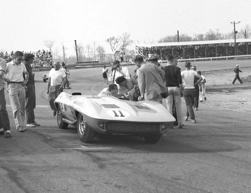  First on the grid was Thompson in the experimental Chevy Sting Ray.  History says Bill Mitchell took one of Arkus-Duntov’s Sebring SS chassis and designed the new body.  It was not long before that styling exercise became the C2 Corvette. 