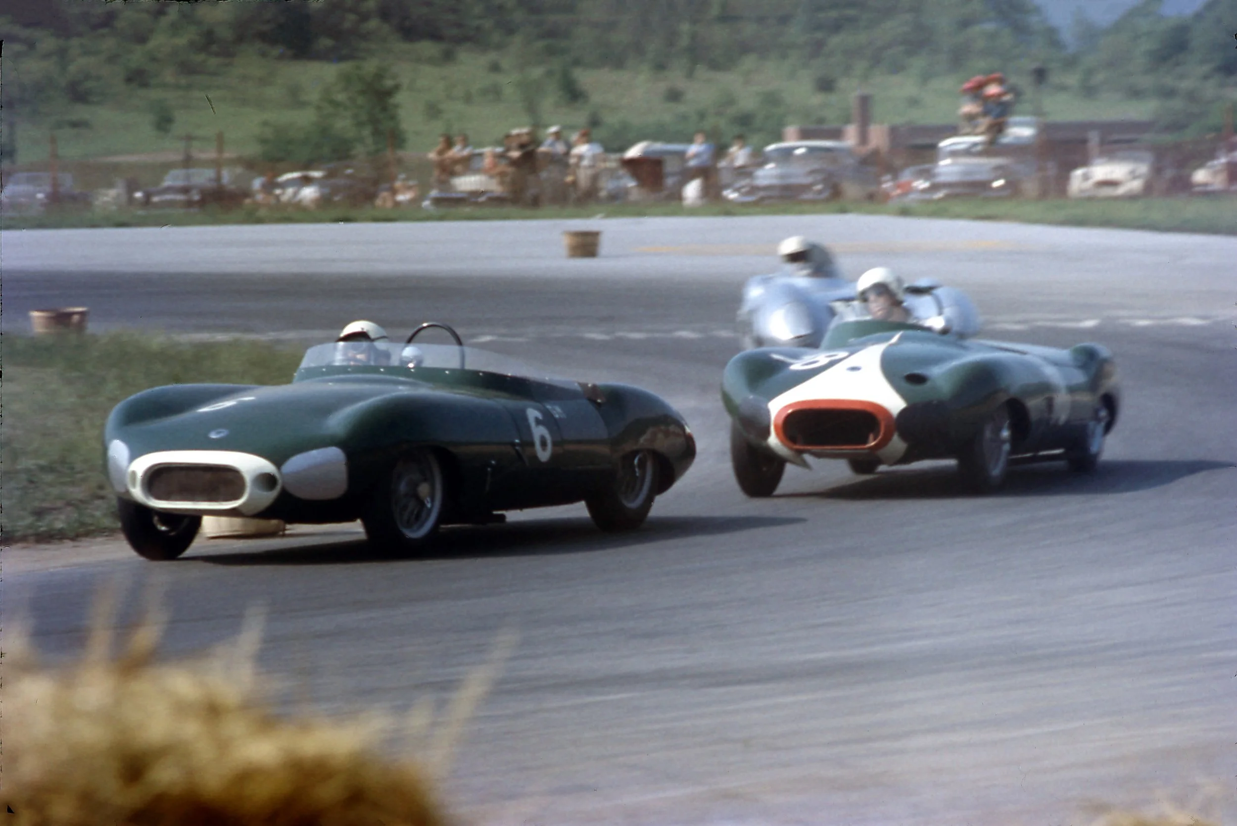  Behind Baptista’s Lotus a firece battle in the newer Elva MkII’s.  Chuck Dietrich leads Millard Ripley in a race long duel.  Something went wrong for Dietrich finishing 9th but Ripley continued to a nice 2nd overall. 