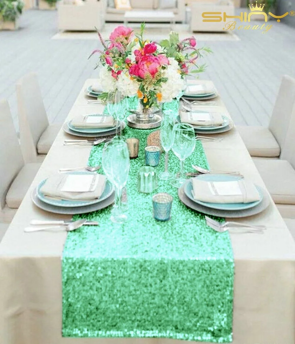 Sequin Table Runner in Emerald Green