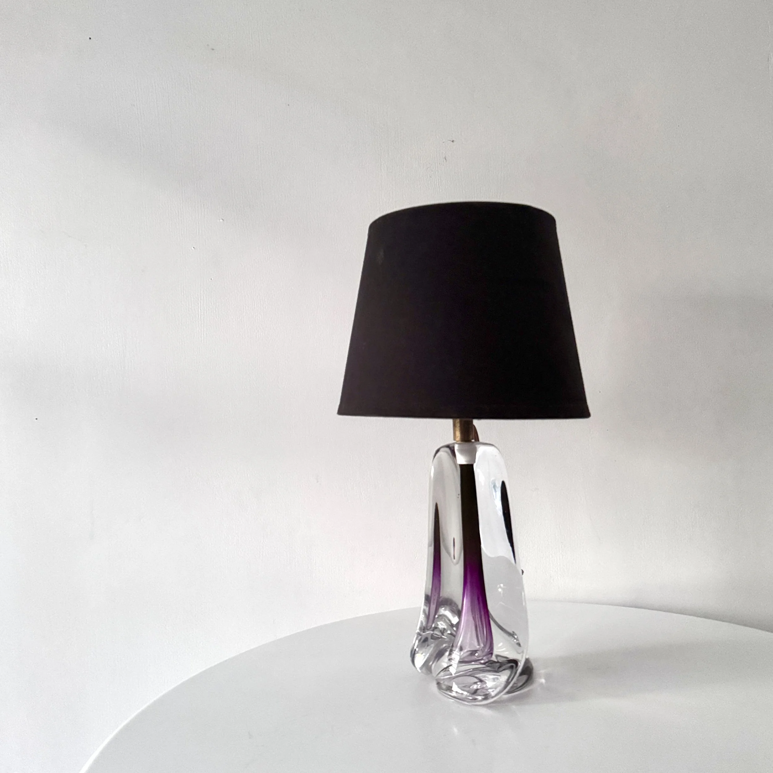 Vintage Val Saint Lambert Amethyst Crystal Glass Table Lamp Base, Amethyst