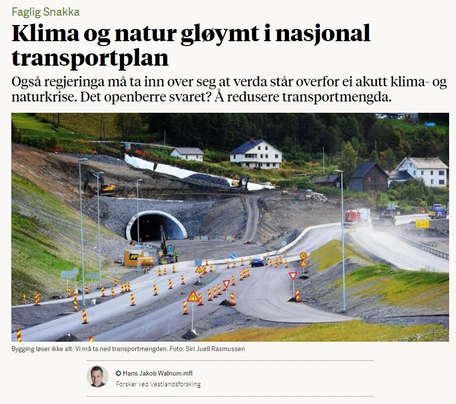 Kronikk: "Klima og miljø gløymt i nasjonal transportplan"