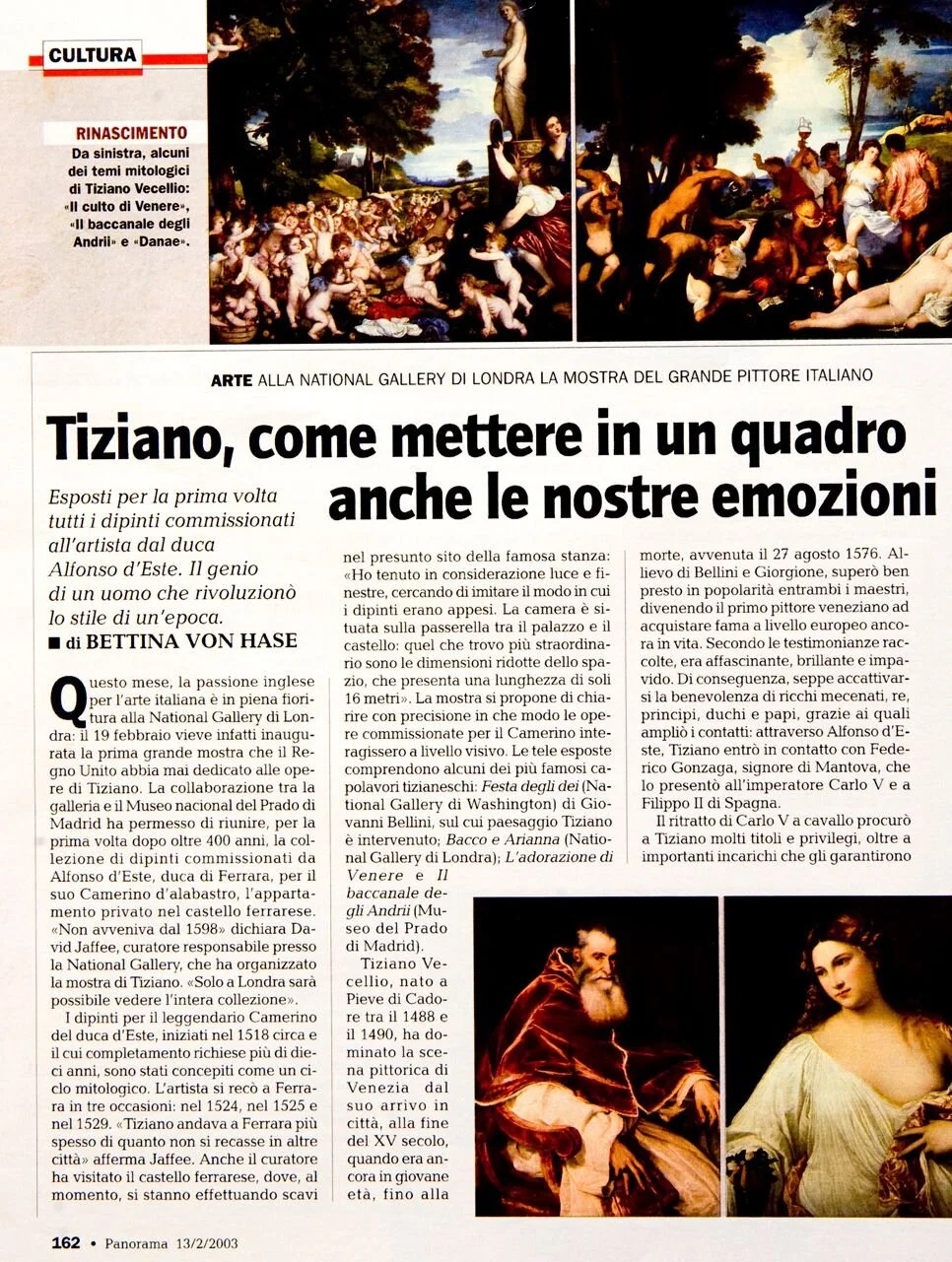 Tiziano, come mettere in un quadro anche le nostre emozioni, Panorama