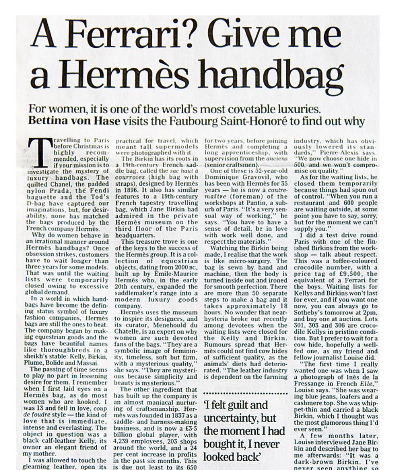 A Ferrari? Give me a Hermès handbag, The Daily Telegraph