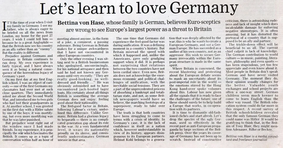 Let's Learn to Love Germany, Daily Telegraph