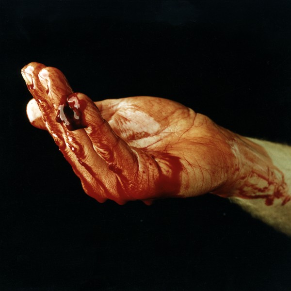 Nigel Rolfe, Blood of the Beast (Blood Hand) , 1996/2015, Cibachrome on Aluminum, 106 x 106 cms