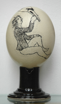 Leda (2009) Hand etched ostrich egg, unique