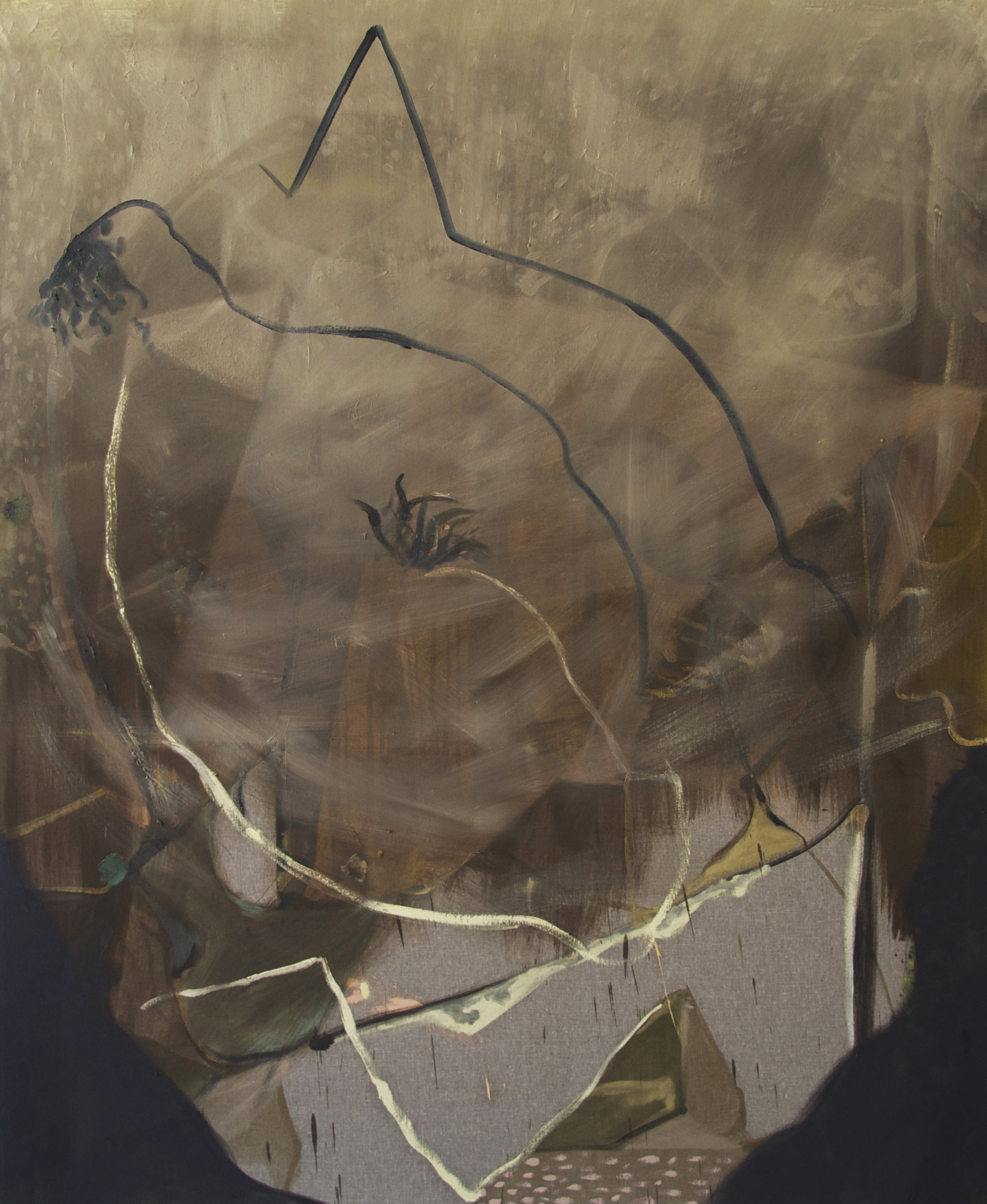 Contact, 2013, Oil on reversed black primed canvas, 150 x 125 cm
