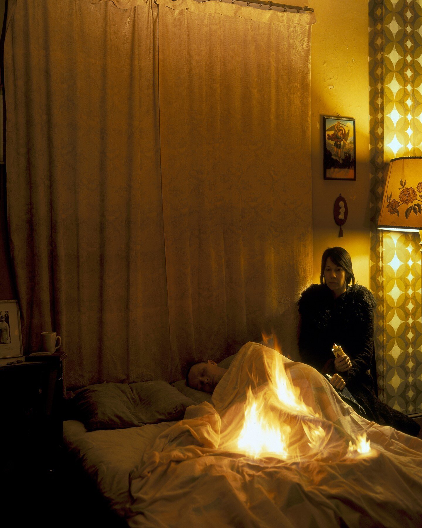 Lovers group exhibition opening Thursday 15 Feb-8 Mar 2024  Green On Red Gallery, Dublin.  Image :  Tom Hunter's Lover Set On Fire in Bed ( 2004 )