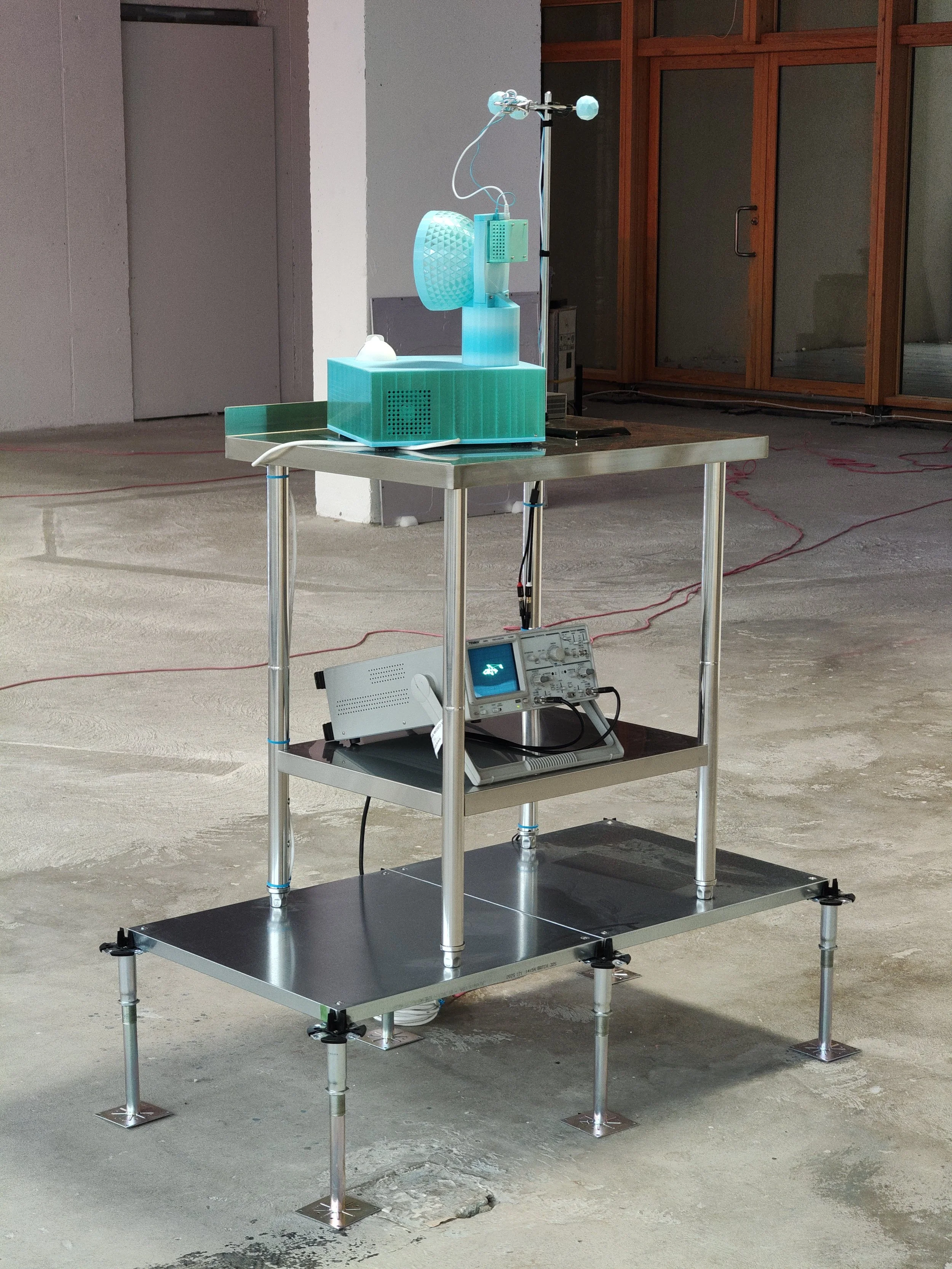 Thanatophone 2025 3D printed, directional speakers, compass, oscilloscope, computer 190 x 130 x 70 cm