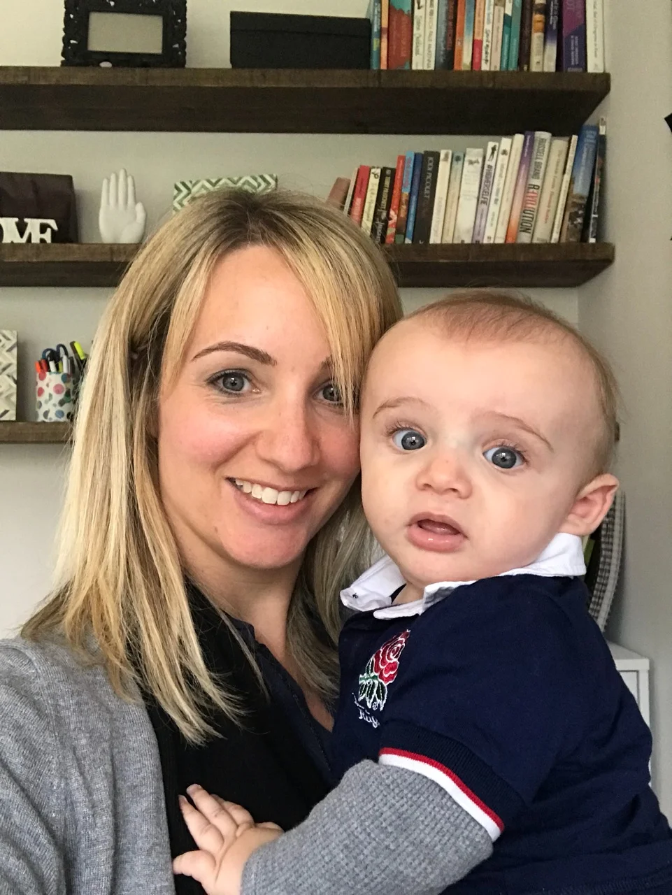 Leo at 8 months old with me in my office
