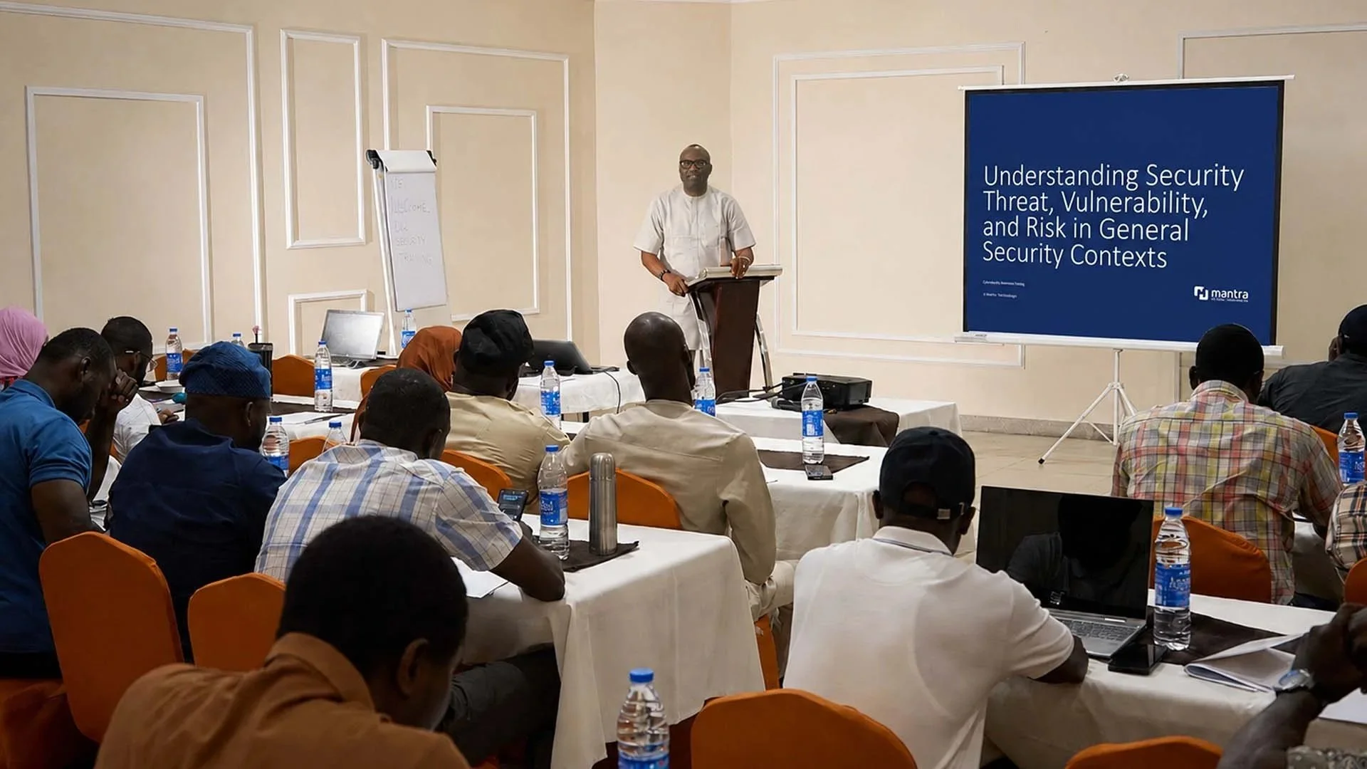 Meeting room with delegates attending a Security Training session hosted by Mantra personnel.