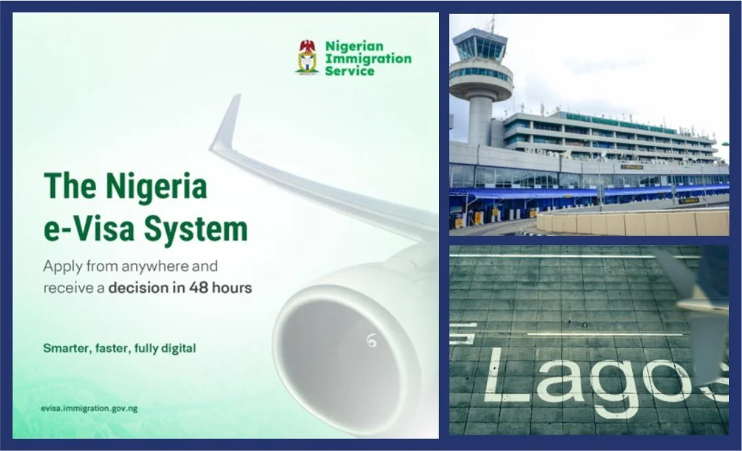 A selection of images showing Lagos Airport in Nigeria and the new Nigerian e-Visa system.