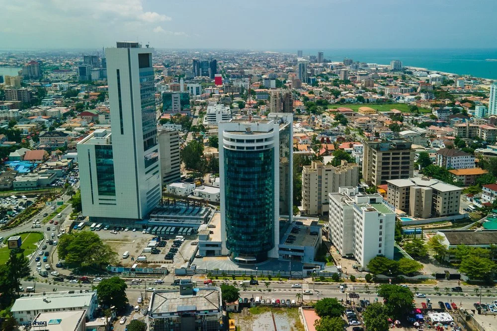 An image showing modern office buildings in Lagos, Nigeria.