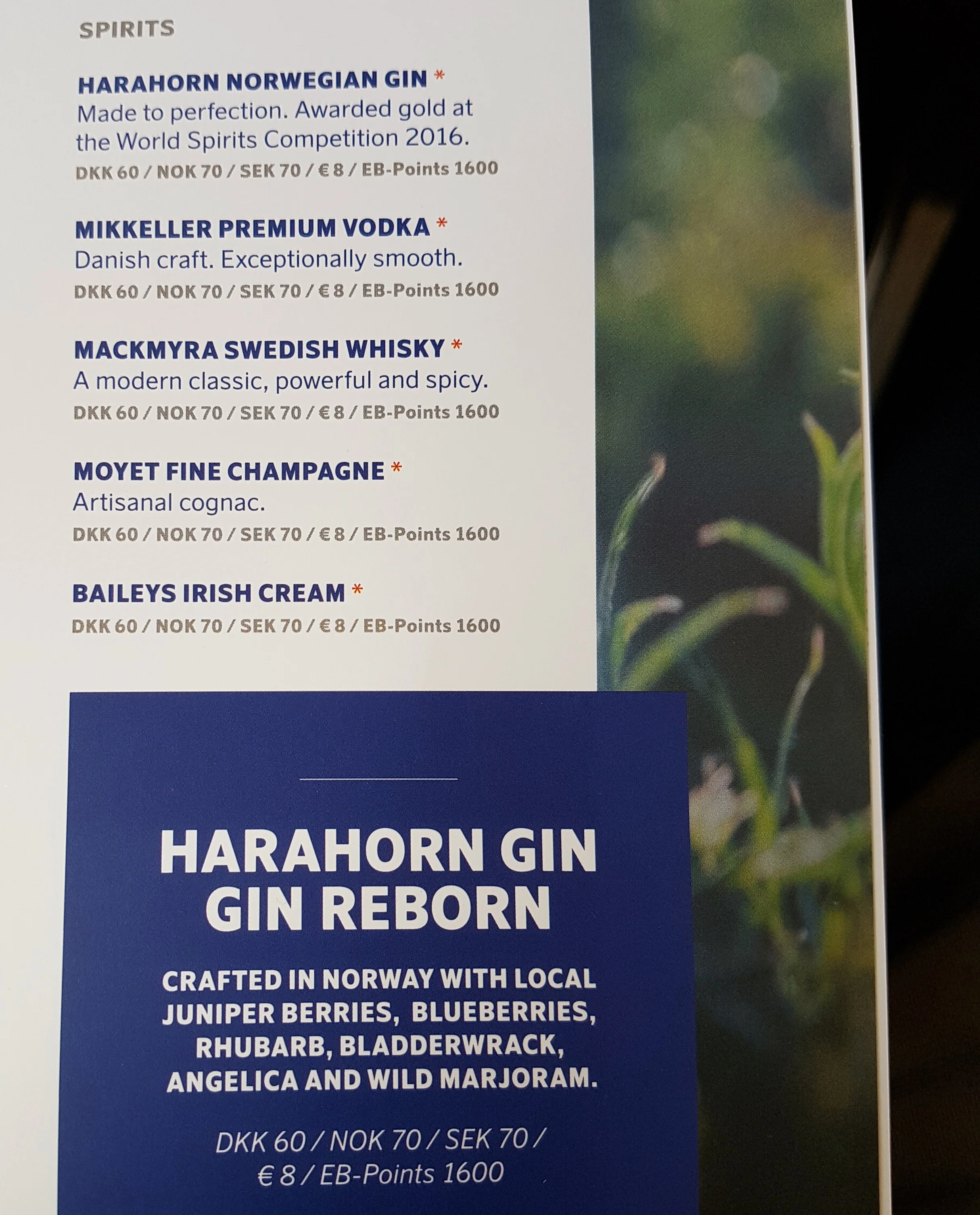 Nordic spirits served on SAS flight