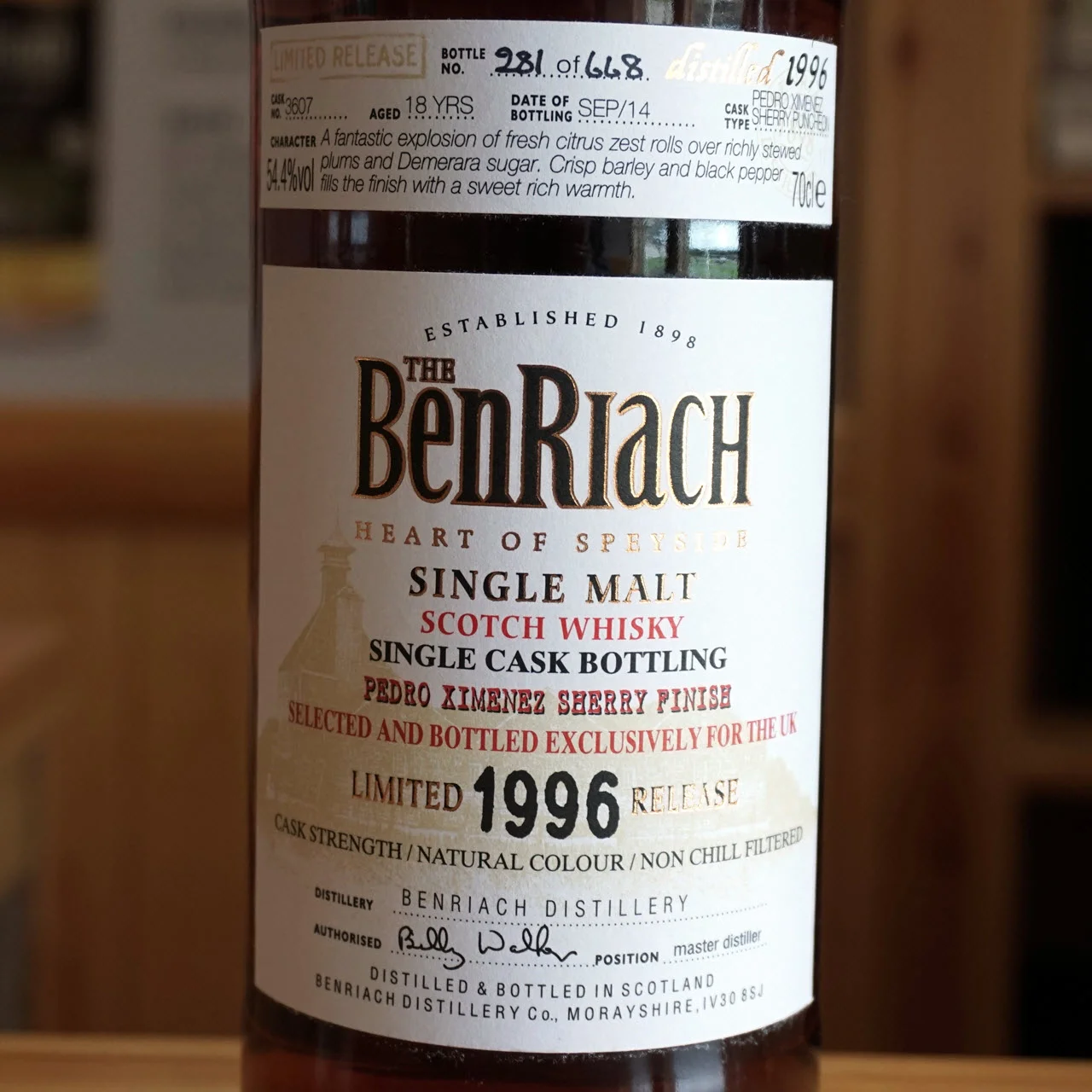 BenRiach 1996 18 YO PX Finish Cask #3607 UK Exclusive