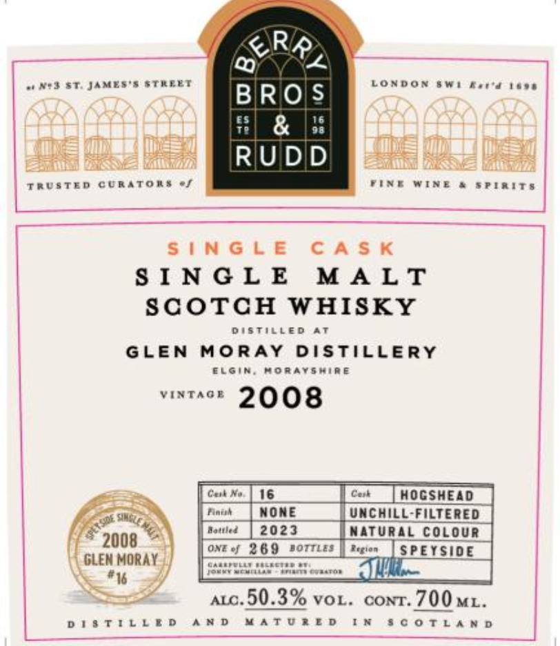 Glen Moray 2008 Cask #16 (Berry Bros &amp; Rudd)