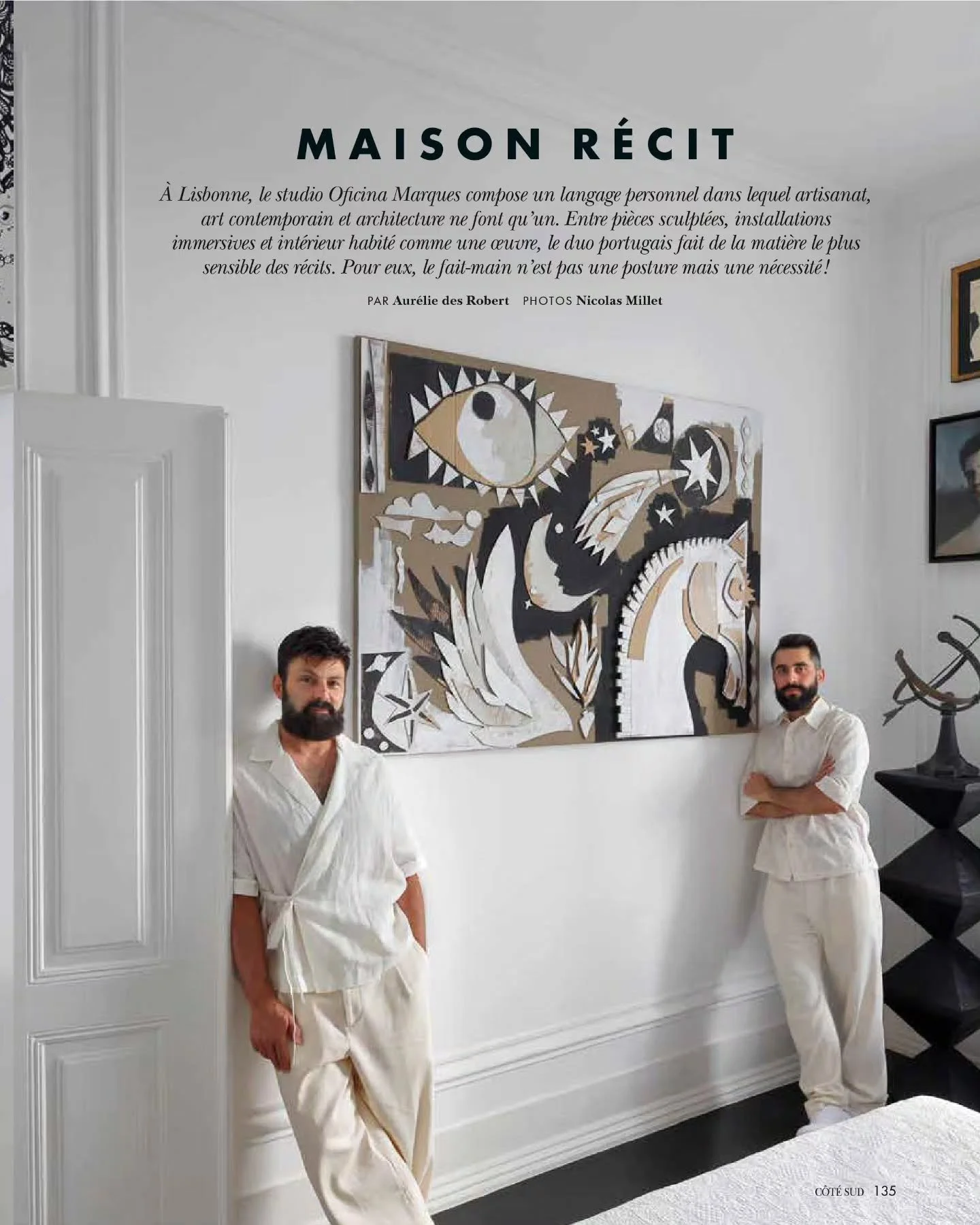 MAISON R&Eacute;CIT 📝 @cotemaison
&ldquo;Em Lisboa, a Oficina Marques cria uma linguagem pessoal em que o artesanato, a arte
contempor&acirc;nea e a arquitetura se fundem num s&oacute;. Entre pe&ccedil;as esculpidas, instala&ccedil;&otilde;es
ime