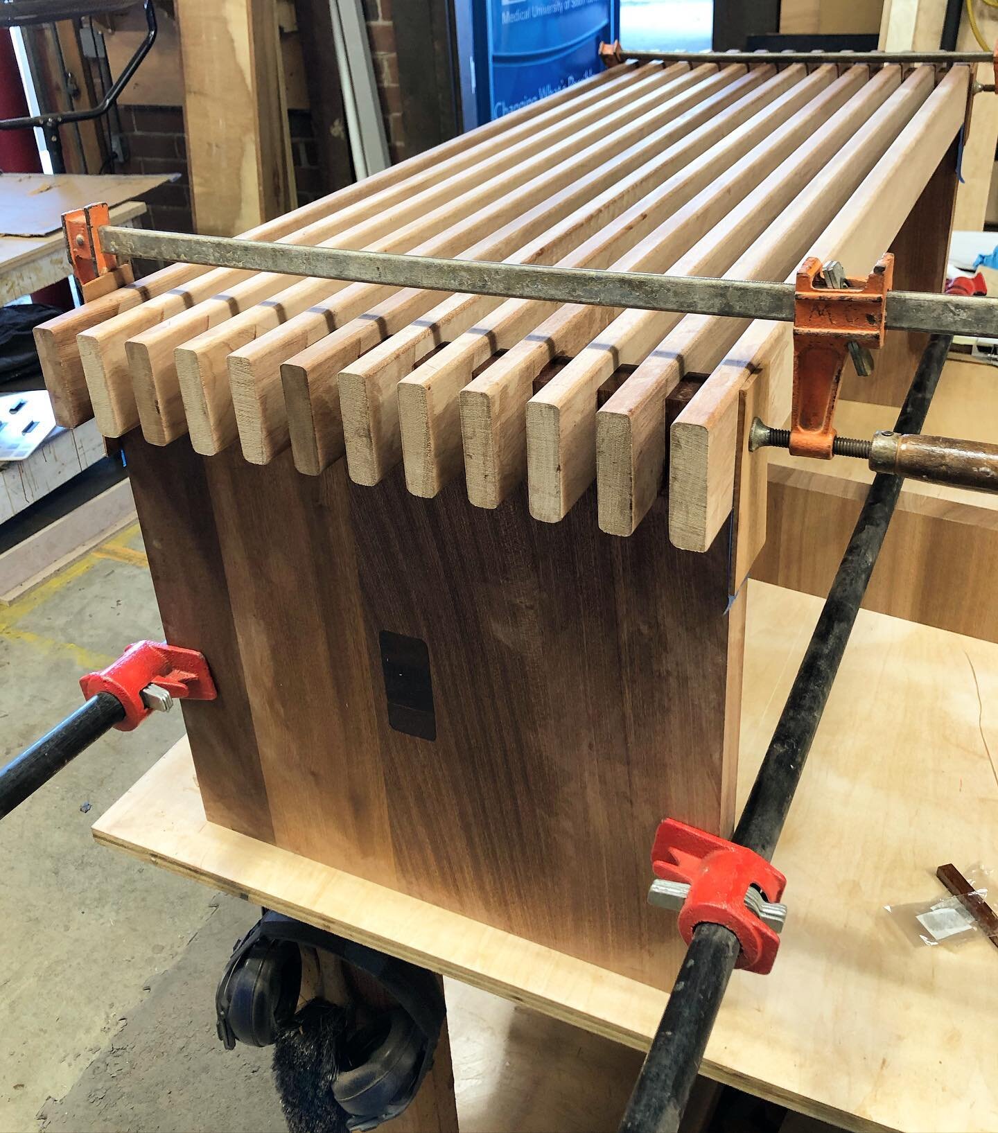 Glue up day.
.
.
.
.
#meadorsmillwork #meadorsinc #meadorscabinetryandmillwork #buildingcharleston #repitition #woodworkingwoman #customwoodwork #millwork #custommillwork #architecturalwoodwork  #customcabinetry #designbuild #architecturalmillwork #w