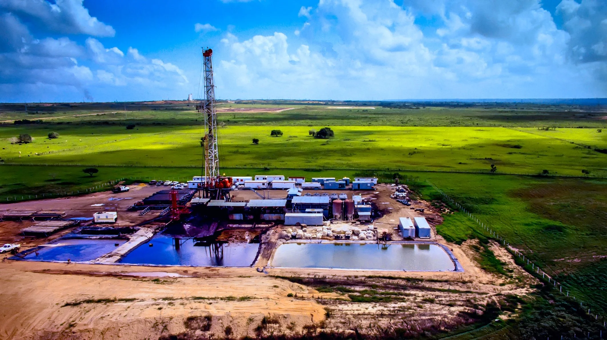 Aerial view of a Permian Basin drilling rig