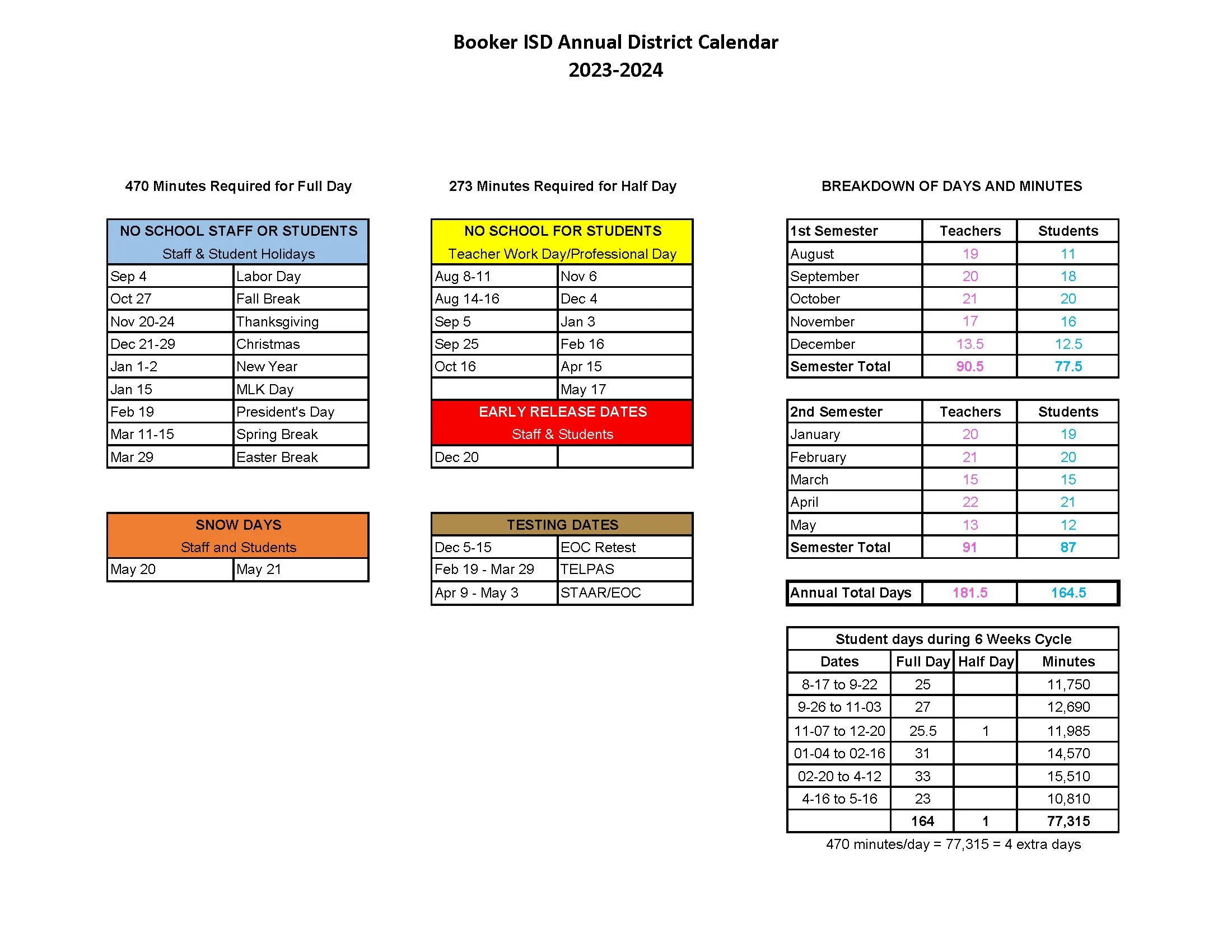 2324 District Calendar — Booker ISD