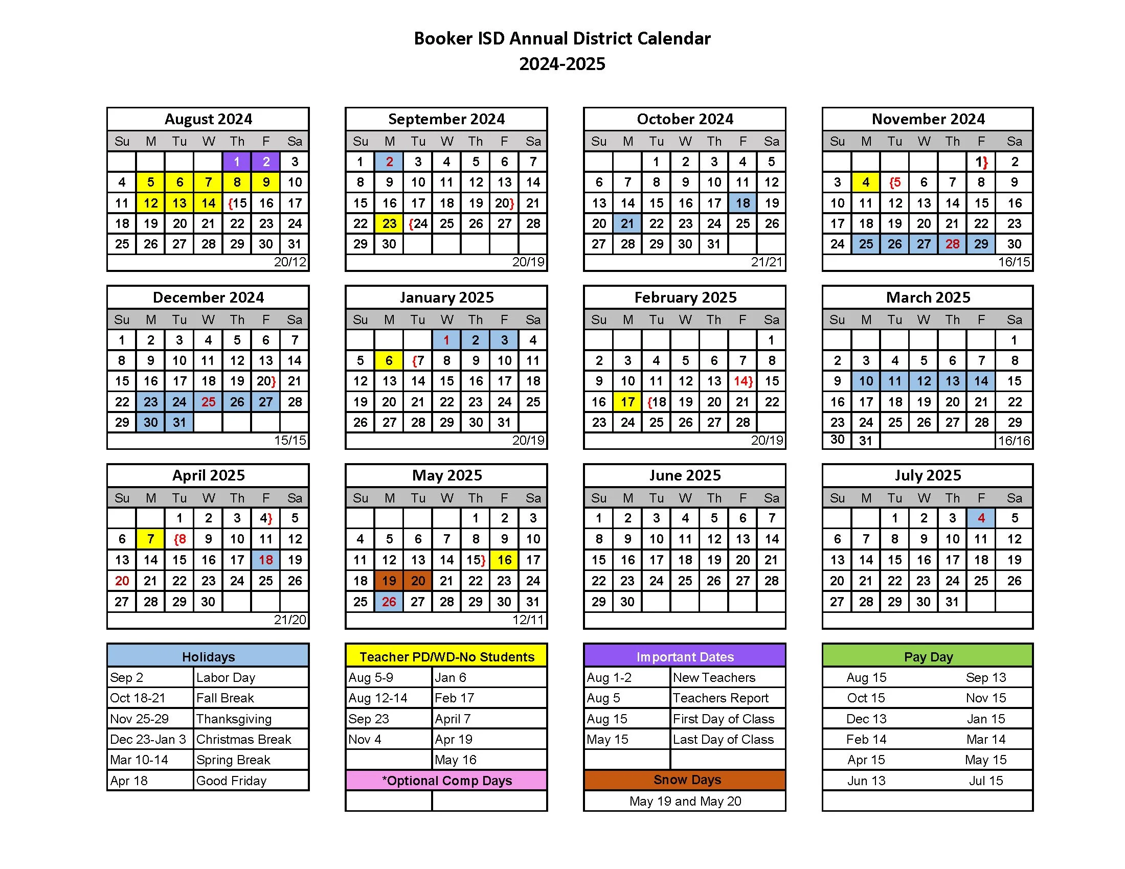 2324 District Calendar — Booker ISD