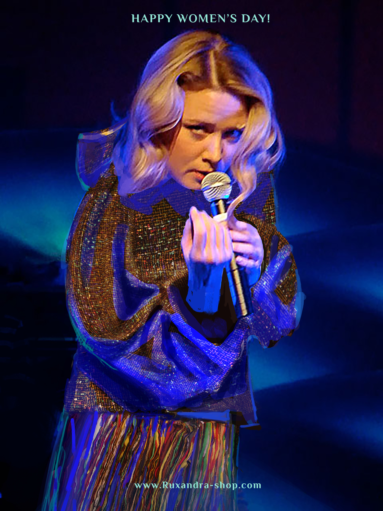 Roisin murphy wearing Ruxandra-shop.com One of a kind inspiration hoodie and multi color striped pants.jpg