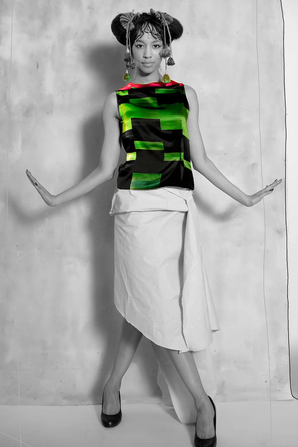 www.ruxandra-shop.com Spices Top printed silk sideview asymmetrical great for events or office parties