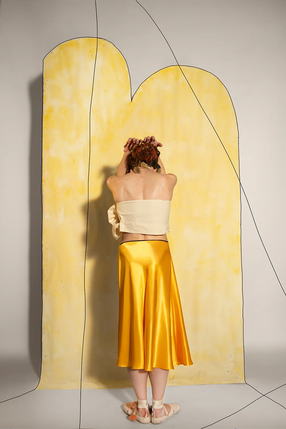 www.ruxandra-shop.com silk Biased Skirts with pocket aztec gold back view
