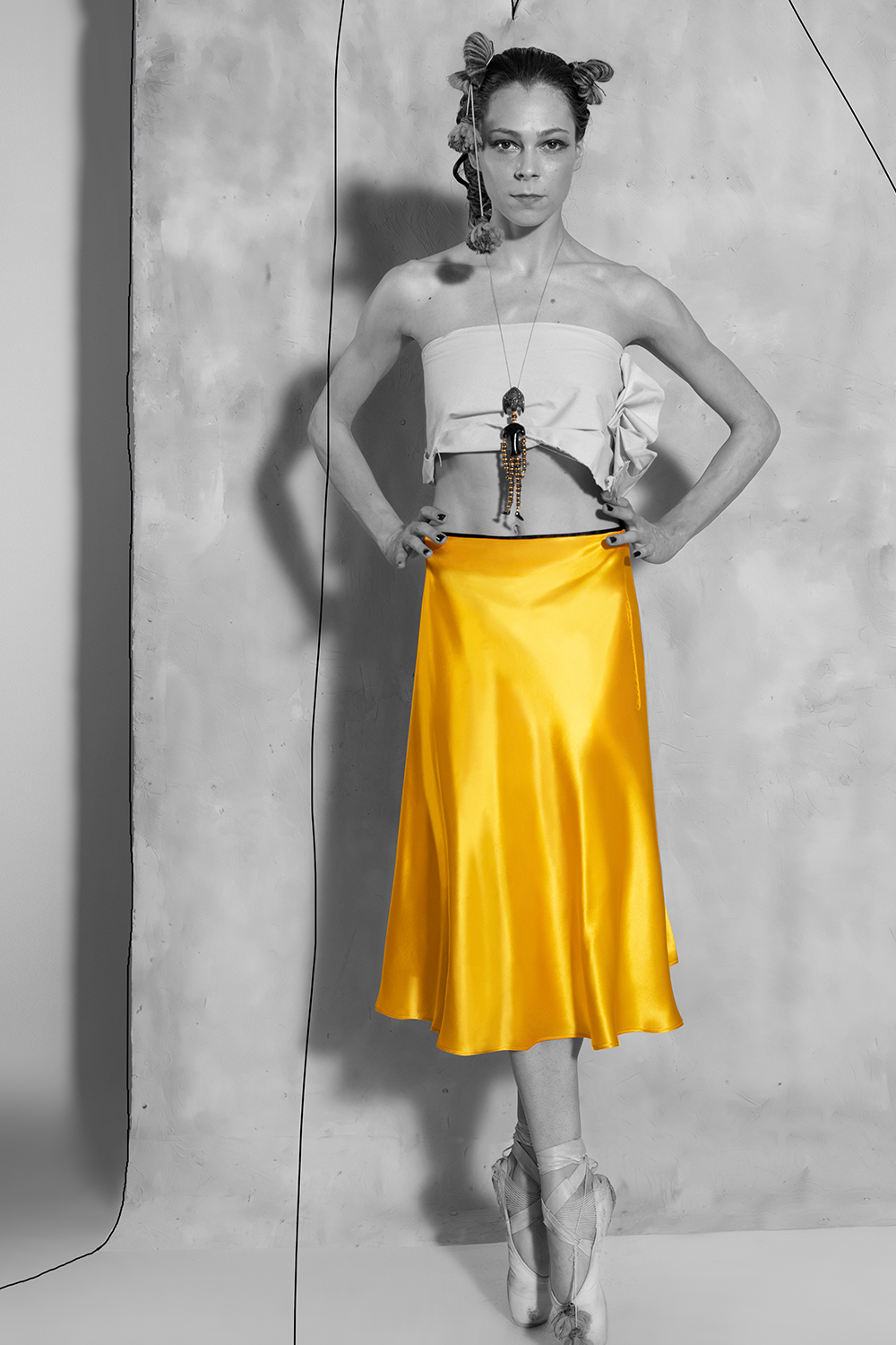 www.ruxandra-shop.com silk Biased Skirts aztec gold fron view