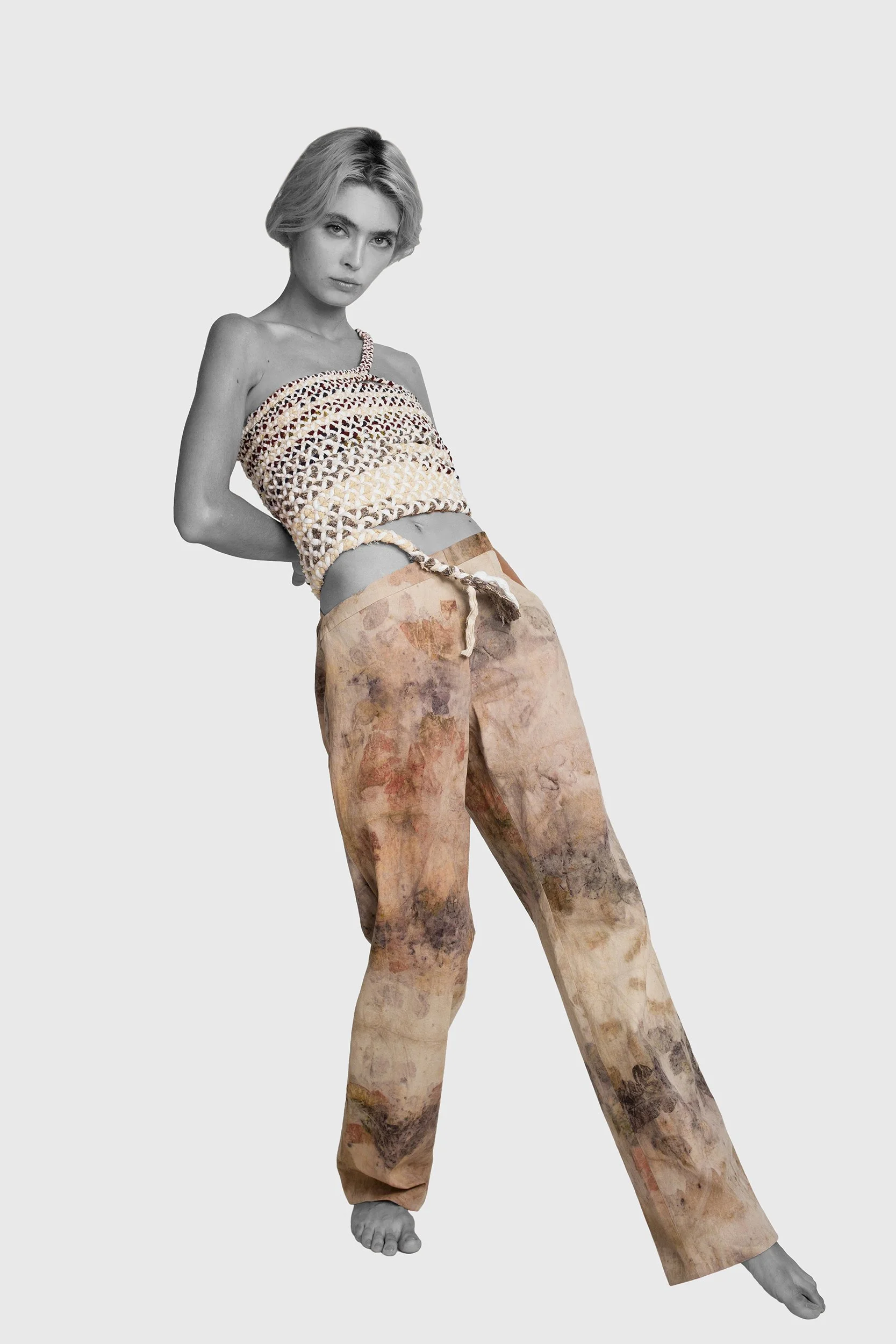 Natural Flora Print 'V' Cut Trousers 