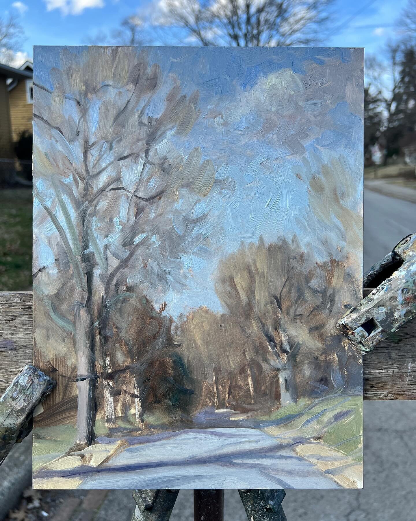 On my way to get Penny &amp; Olivia, looking North up Campbell in Irvington. 12x9&rdquo; #rembrandtoils on #gessobord #pleinair #pleinairpainting #oilpainting #historicirvington #royaltalensna #ampersand_art