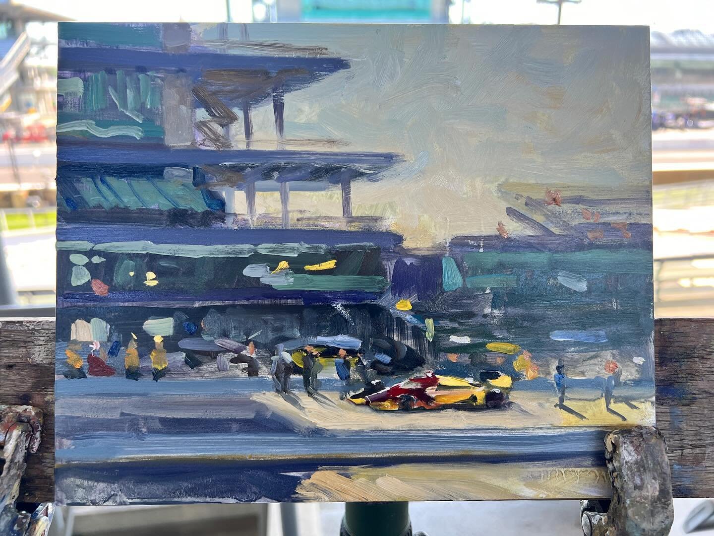 It is May!!!! No place I&rsquo;d rather be!! @alexpalou - @indianapolismotorspeedway 8x10&rdquo; oil on #gessobord #ampersand_art #royaltalensna #royalbrushart #rembrandtoils #thisismay #indianapolismotorspeedway #indycar