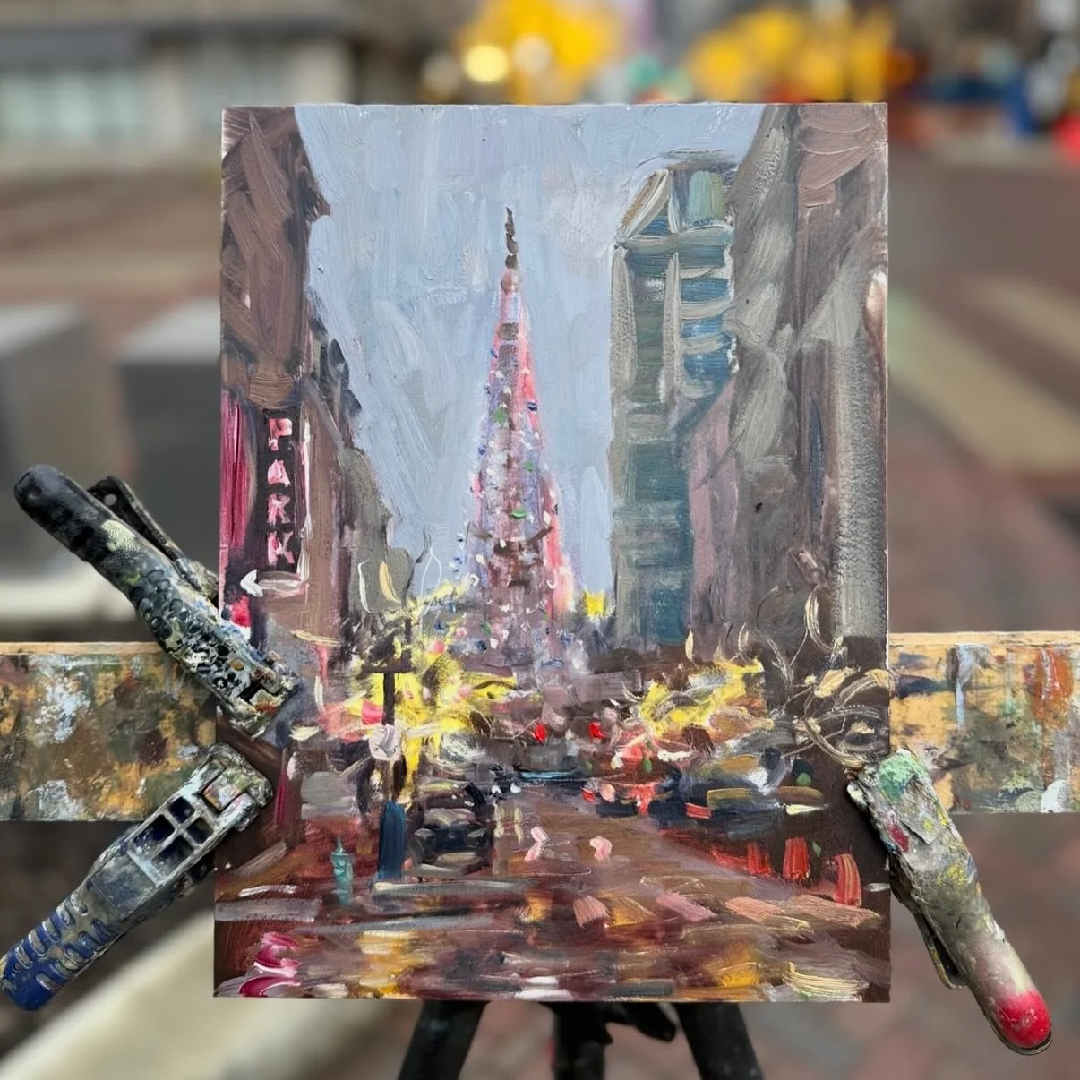 It was really windy downtown this morning! Had to hold the tripod the whole time. 10x10 oil on #gessobord #downtownindy #ampersand_art #royaltalensna