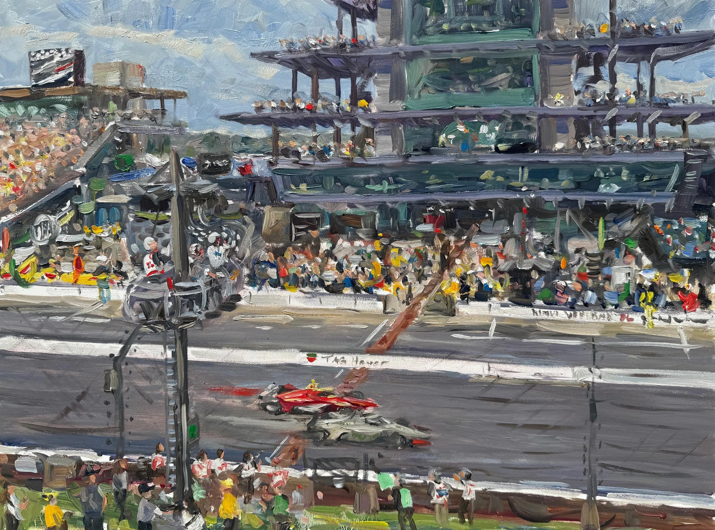 The 110th running of the Indianapolis 500 painted live!366 days until the 111th running, I cannot wait!! #pleinair #livepainting #indycar #indianapolismotorspeedway #oilpainting