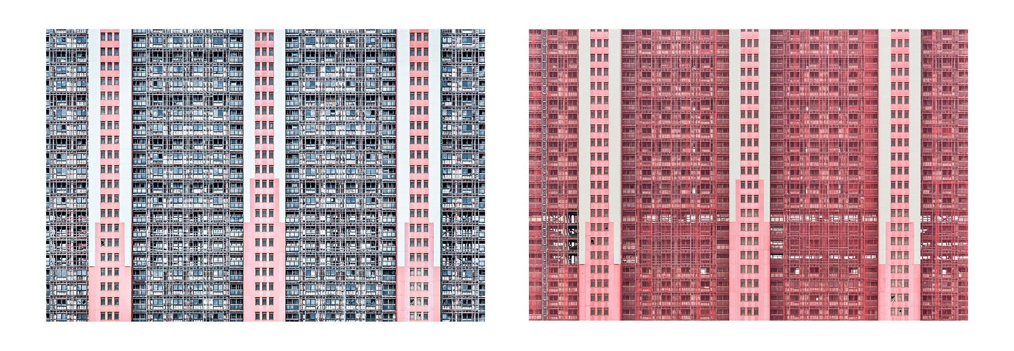 The vertical structures on the slab are retro fitted lift shafts. After a fatal fire in the 1980’s, residents realised that rapid evacuation was impossible with existing elevator provision.