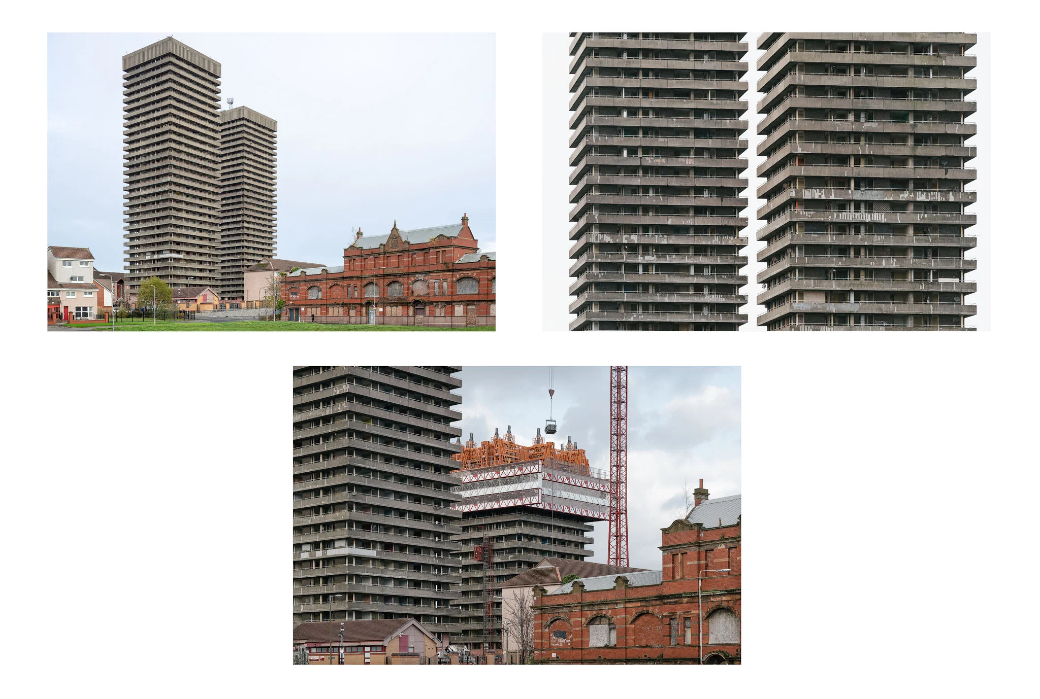 The brutalist Whitevale towers were the tallest residential structures in Scotland. They were slowly nibbled away over an eighteen month period using a deconstruction method known as TopDownWay.